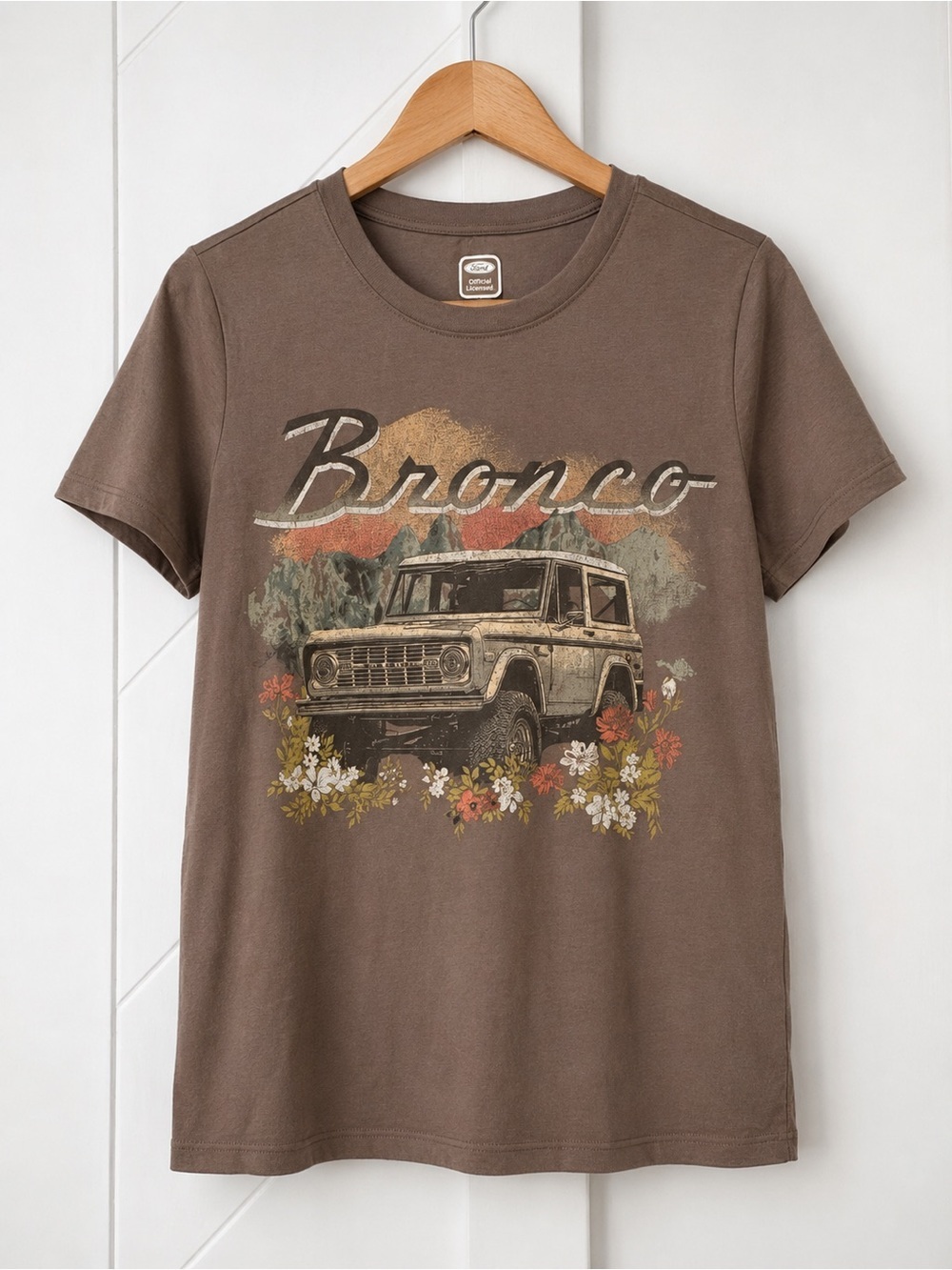 Ford Bronco Graphic Tee Brown Floral SUV T-Shirt Women’s Medium Retro